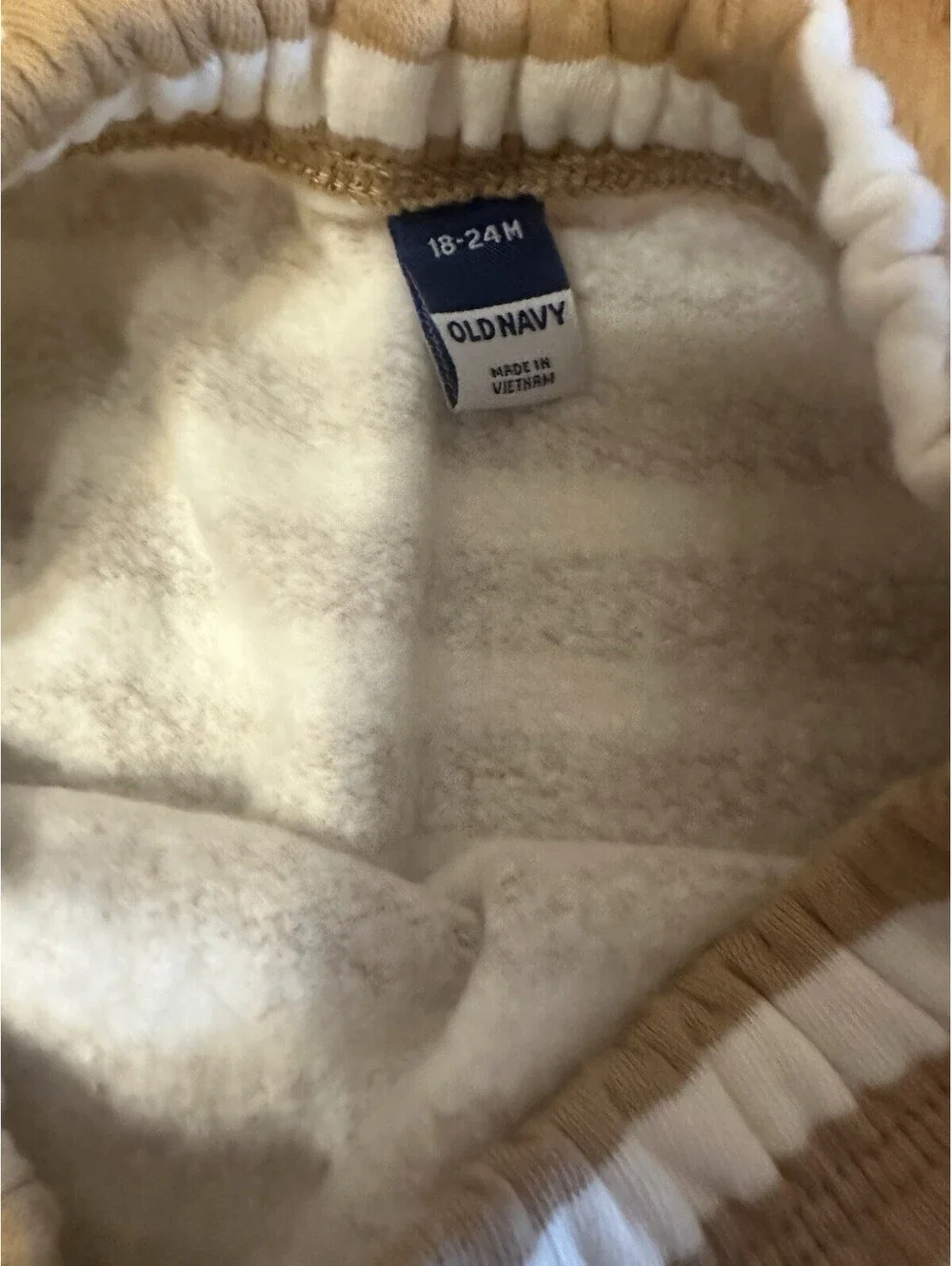 Old Navy Infant Baby Fleece Joggers Striped 18-24 months Tan & White NWT